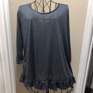 Gorgeous Slate Grey Ruffle Trim Top w/ 3/4 Sleeves